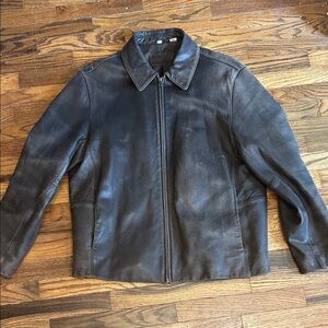 Alfani Men's Dark Brown Leather Zip Jacket